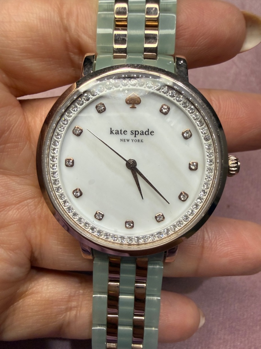 kate spade Mint and Rose Gold Crystal Accent Bracelet Watch